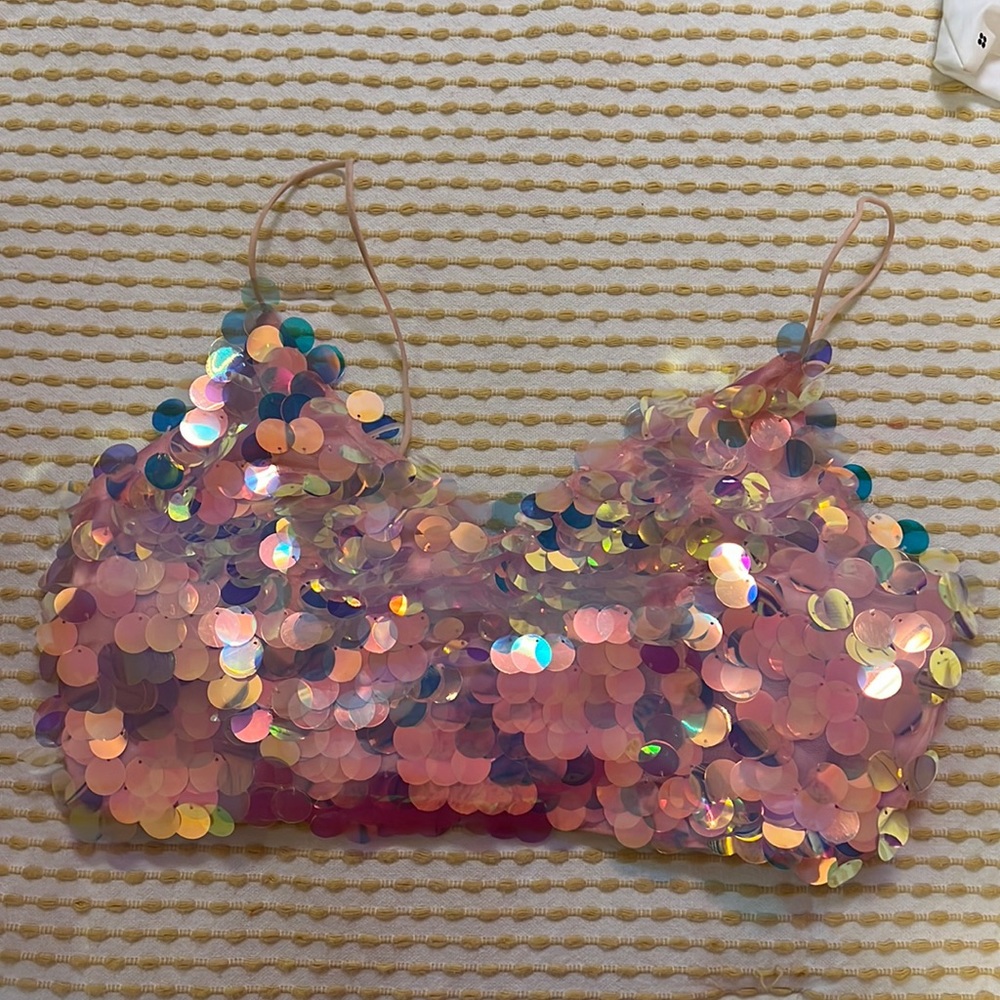 holographic sparkly pink crop top/bralette from forever 21